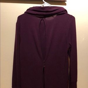 Burgundy tunic with cowl neck and button back